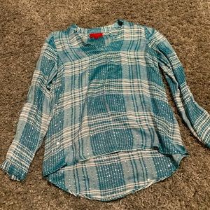 Jennifer Lopez teal blue sequin flannel shirt